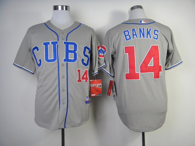 Men Chicago Cubs #14 Banks Grey CUBS MLB Jerseys